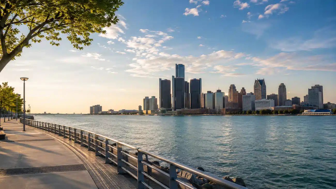 Windsor Ontario limo service near the riverfront skyline