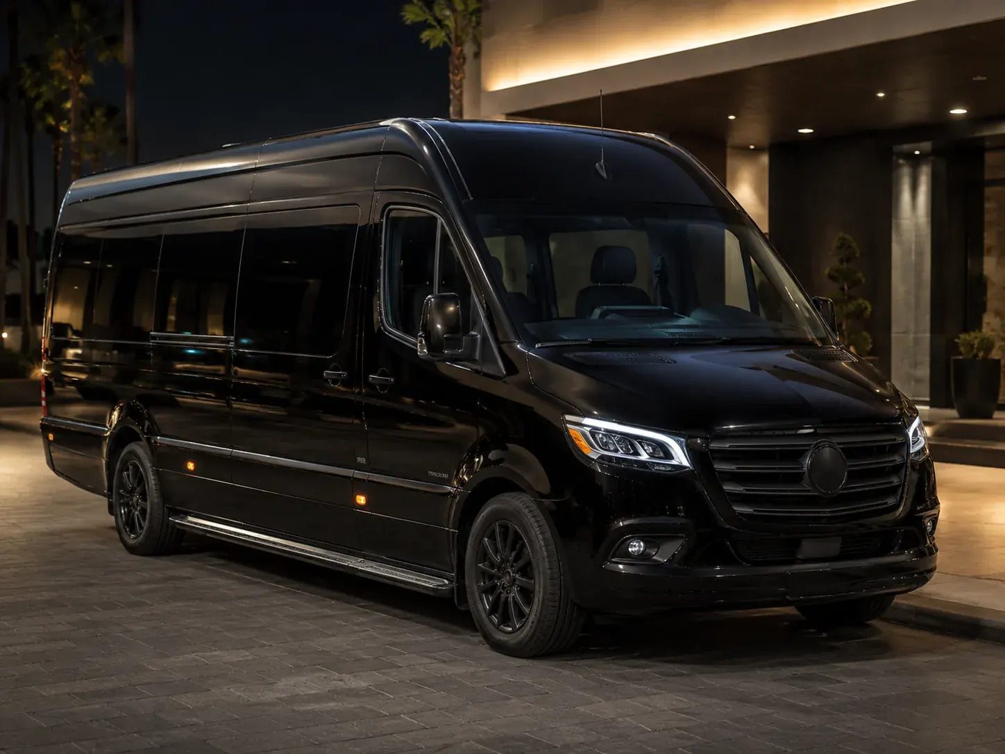Black luxury Sprinter van for group transportation